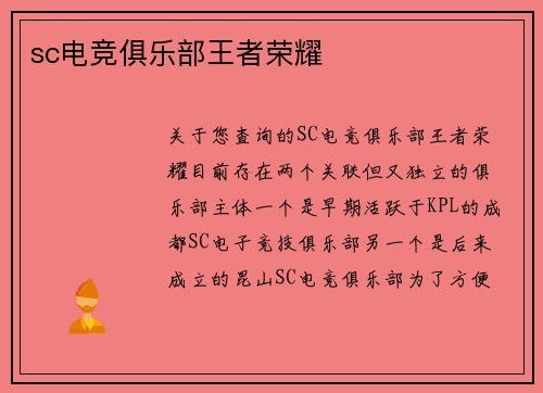 sc电竞俱乐部王者荣耀